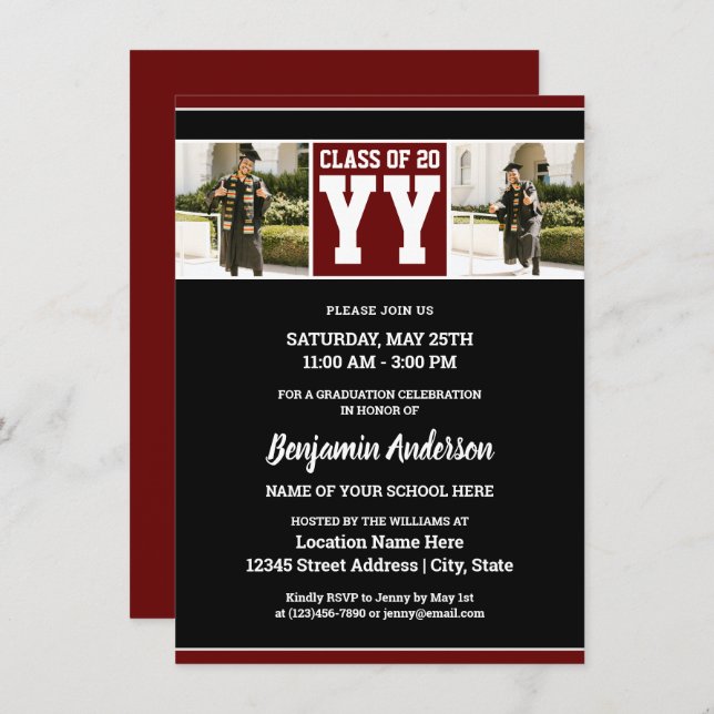 Class of 2023 Burgundy Red Graduation Photo Invitation (Front/Back)