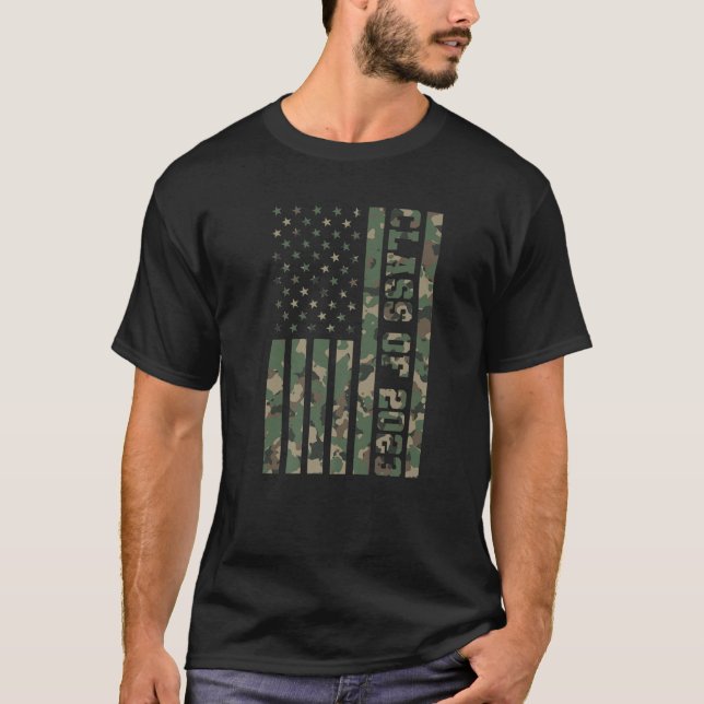 Class Of 2023 Camouflage American Flag Graduation T-Shirt (Front)