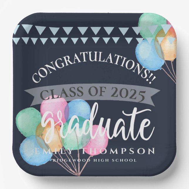 Class of 2023 Celebration Balloon Graduation Party Paper Plate (Front)