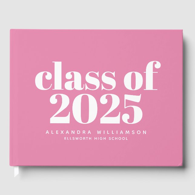 Class of 2023 Cute Modern Pink Personalized   Guest Book (Front)