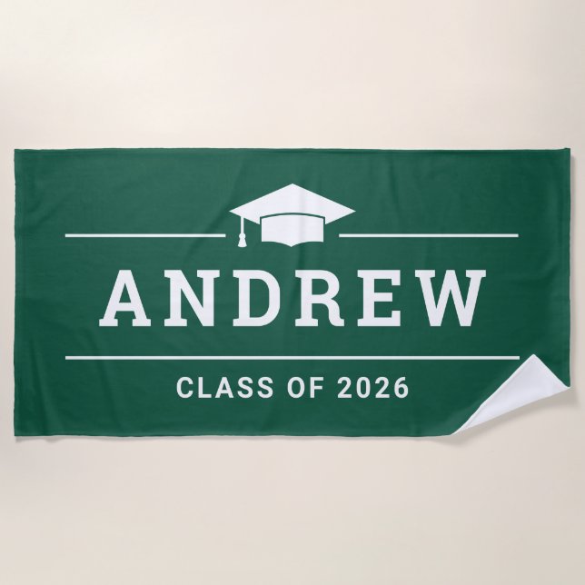 Class of 2023 Dark Green Custom Graduate Name Beach Towel (Front)