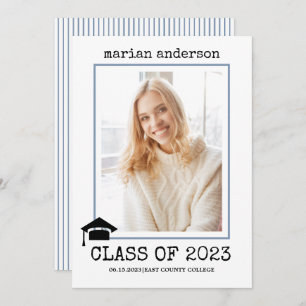 Class of 2023 dusty blue graduation photo invitation