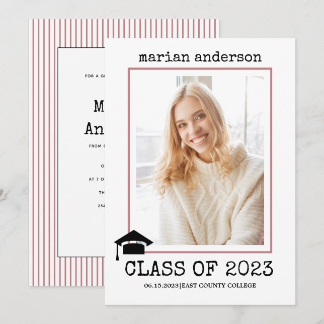 Class of 2023 dusty rose graduation photo invitation (Front/Back)