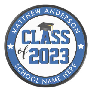 Class of 2023 Elegant Blue Graduate Graduation Hockey Puck
