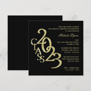 Class of 2023 Elegant Gold and Black Invitation