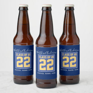 Class of 2023 Elegant Royal Blue & Gold Graduation Beer Bottle Label