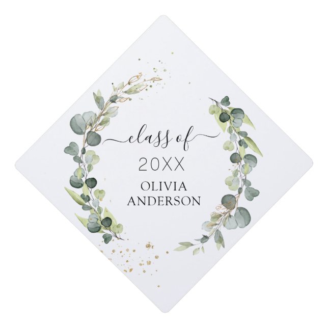 Class of 2023 Eucalyptus Greenery Graduate Graduation Cap Topper (Front)