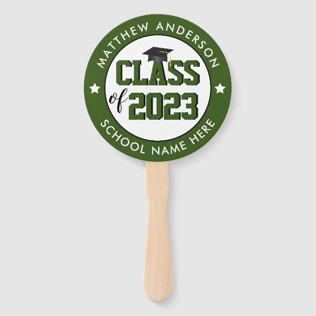 Class of 2023 Forest Green Graduation Party Hand Fan (Front)