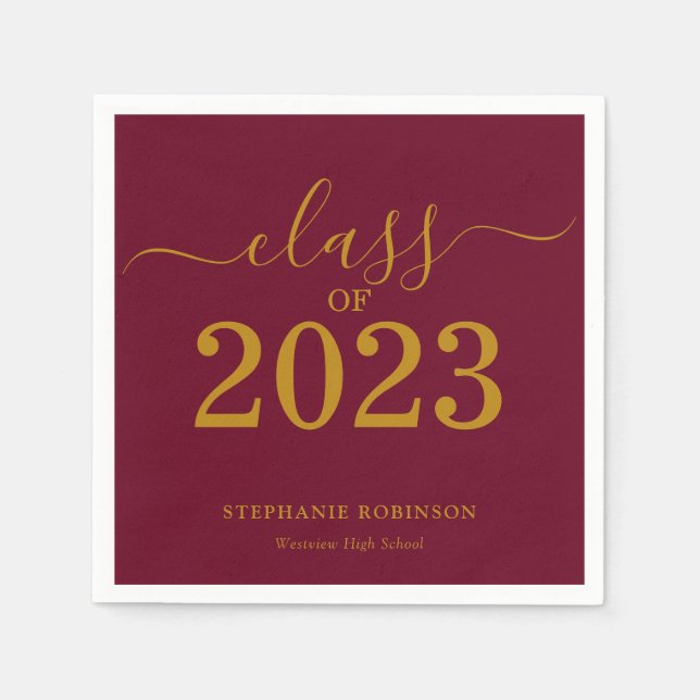 Class of 2023 Gold Maroon Graduation Party Napkin (Front)