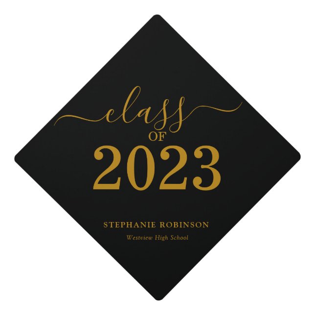 Class of 2023 Gold Script Graduation Cap Topper (Front)