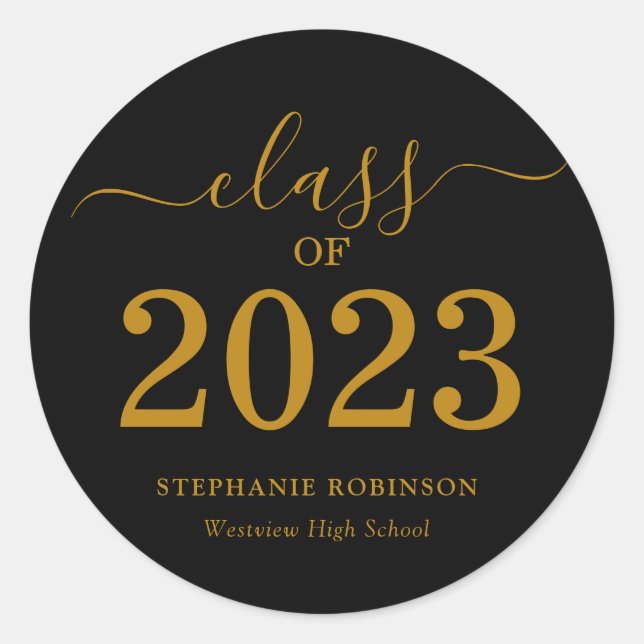 Class of 2023 Gold Script Graduation  Classic Round Sticker (Front)