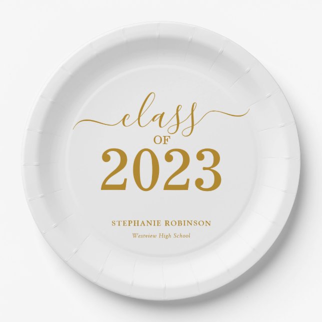 Class of 2023 Gold Script Graduation   Paper Plate (Front)