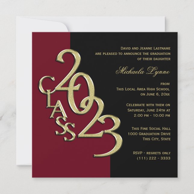 Class of 2023 Grad Burgundy and Gold Invitation (Front)