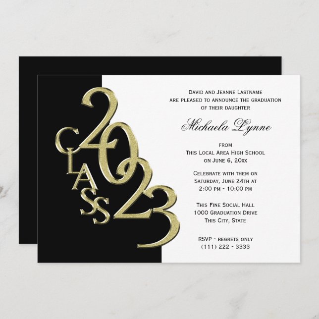 Class of 2023 Grad Gold and Black Invitation (Front/Back)