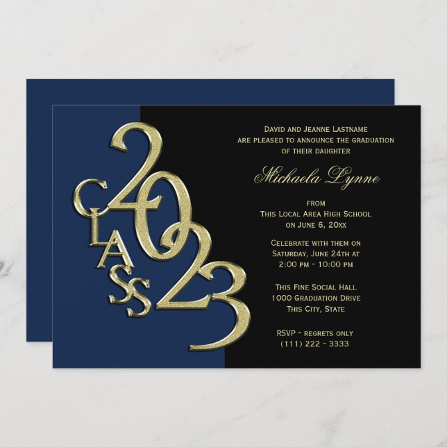 Class of 2023 Grad Gold with Colour Option Invitation (Front/Back)