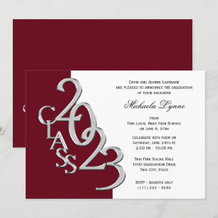 Class of 2023 Grad Silver and Burgundy Invitation