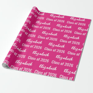 Class of 2023 Graduate's Name Hot Pink and White Wrapping Paper