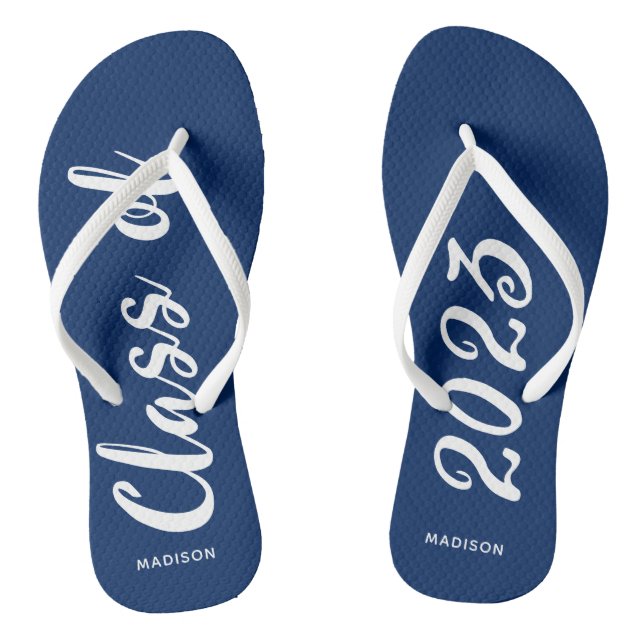 Class of 2023 Graduation Blue Personalized Flip Flops (Footbed)