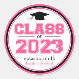 Class Of 2023 Graduation Favour (Pink / Black) Classic Round Sticker