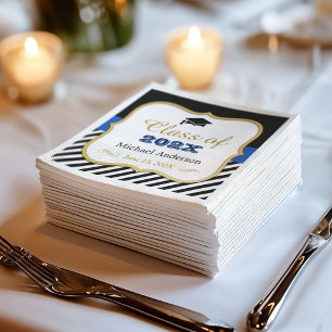 Class of 2023 Graduation Gold Black White Stripes Napkin