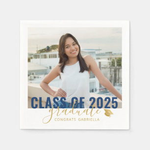 Class of 2023 Graduation Photo Blue Gold Napkin