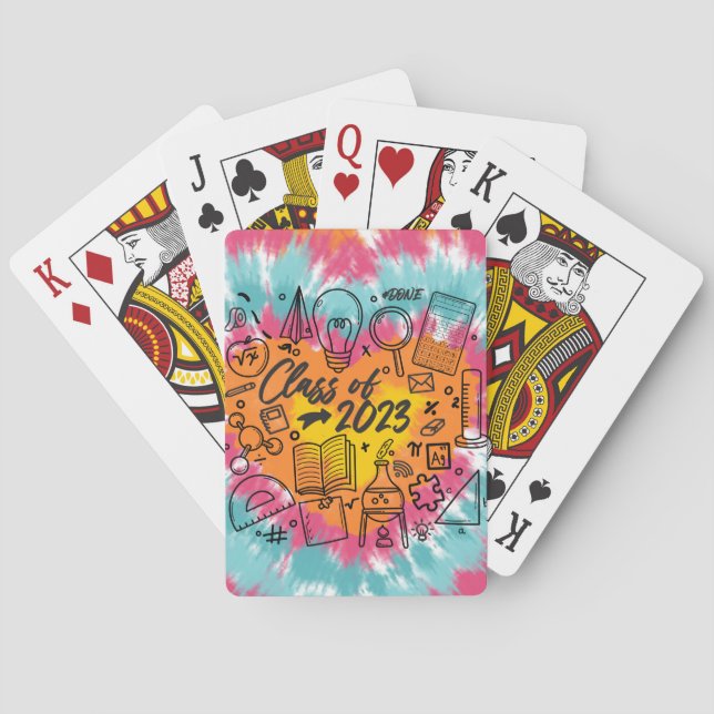 Class of 2023 Graduation Science Math Grad Tie Dye Playing Cards (Back)