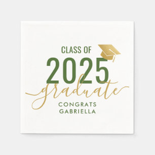 Class of 2023 Green White Gold Graduation Party Napkin