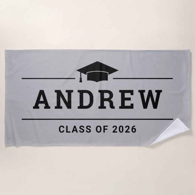 Class of 2023 Grey Personalized Graduate Name Beach Towel (Front)