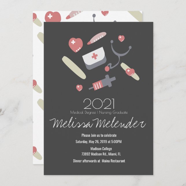 Class of 2023 Medical Nurse Graduate Pattern Invitation (Front/Back)
