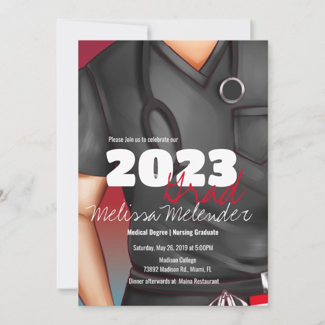 Class of 2023 Medical Scrubs Male Nurse Graduate Invitation (Front)