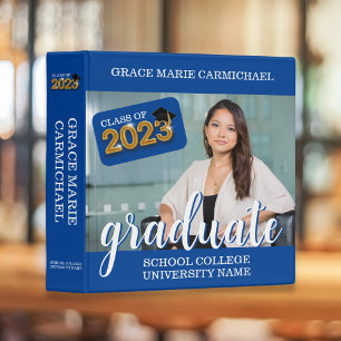 Class of 2023 Modern Blue Graduate Photo 3 Ring Bi Binder