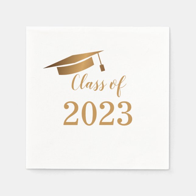 Class of 2023 Modern Gold Script Graduation Napkin (Front)
