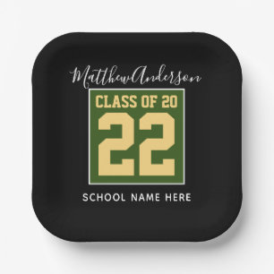 Class of 2023 Modern Green Black & Gold Graduation Paper Plate