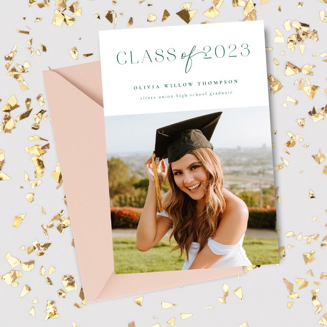Class of 2023 Modern Photo Grad Announcement Green (Creator Uploaded)