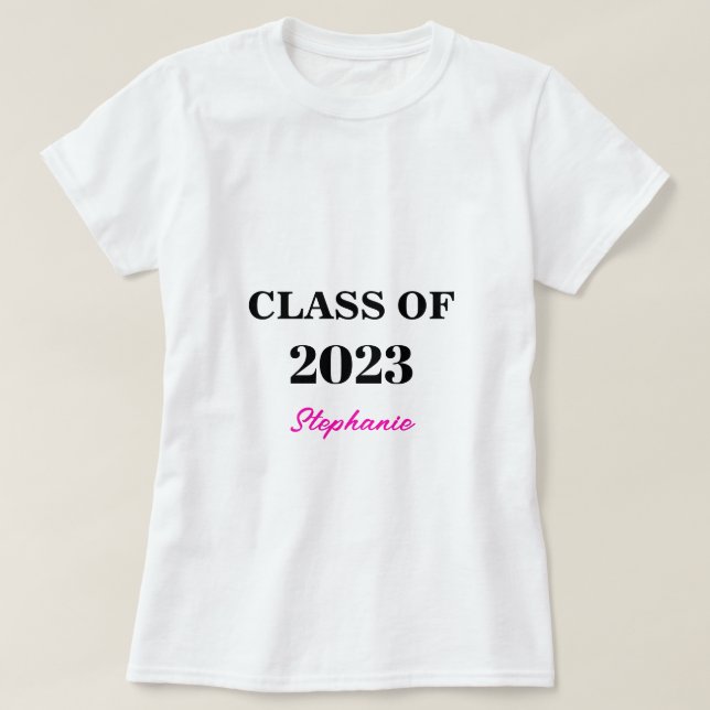 Class Of 2023 Modern Pink Monogram Cute Graduation T-Shirt (Design Front)