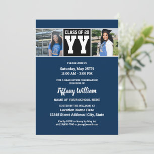 Class of 2023 Navy Blue and Black Graduation Photo Invitation