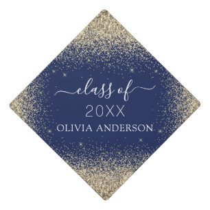 Class of 2023 Navy Blue Gold Glitter Graduate Graduation Cap Topper