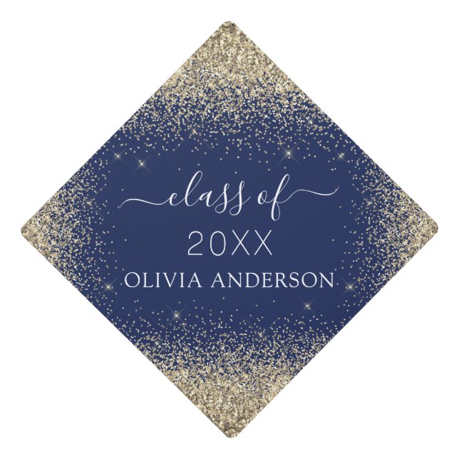 Class of 2023 Navy Blue Gold Glitter Graduate Graduation Cap Topper (Front)