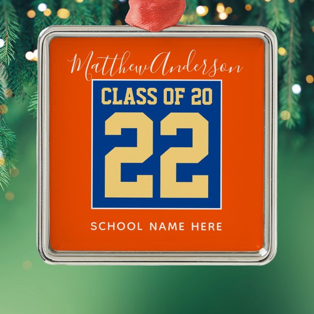 Class of 2023 Orange Blue and Gold Graduation Metal Ornament (Creator Uploaded)