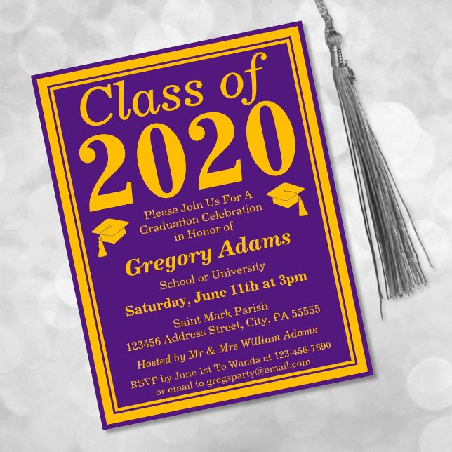 Class of 2023 Purple Gold Graduation Invitation Postcard (Creator Uploaded)