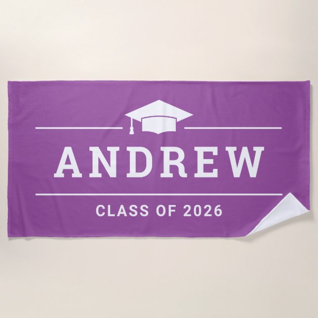 Class of 2023 Purple Personalized Graduate Name Beach Towel (Front)