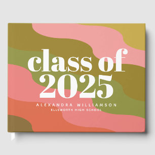 Class of 2023 Retro Groovy Pink and Green Name Guest Book