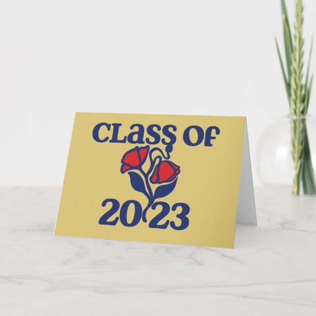 Class of 2023 retro red rose designs graduation    card (Front)