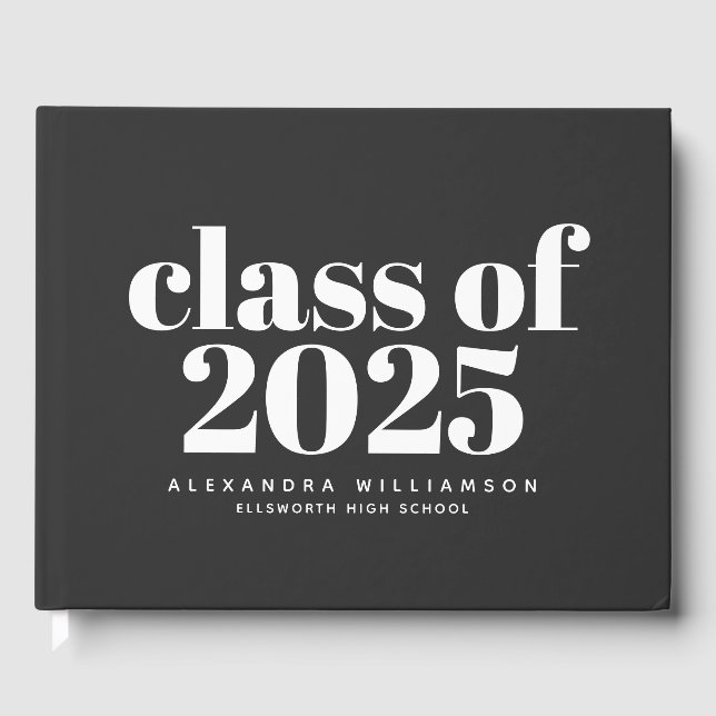 Class of 2023 Retro Typography Black Personalized  Guest Book (Front)