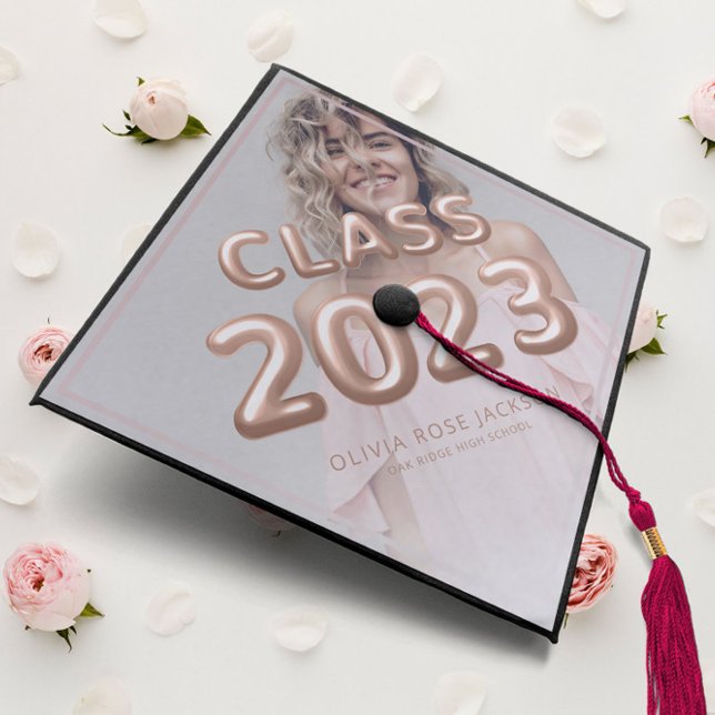 Class of 2023 Rose Gold Balloons Custom Photo Graduation Cap Topper (Creator Uploaded)
