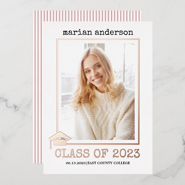 Class of 2023 rose gold foil graduation photo foil (Front/Back)