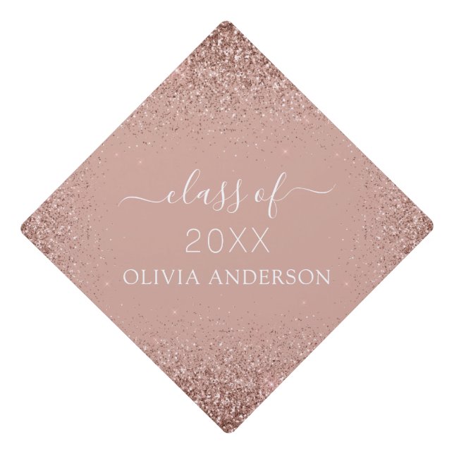 Class of 2023 Rose Gold Pink Glitter Graduate Graduation Cap Topper (Front)