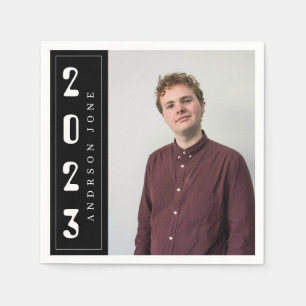 Class of 2023 Royal Black Graduation Party Photo Napkin