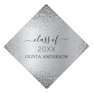 Class of 2023 Silver Girly Glitter Graduate Graduation Cap Topper