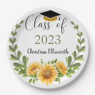Class of 2023 Sunflower Wreath Grad Party Paper Plate